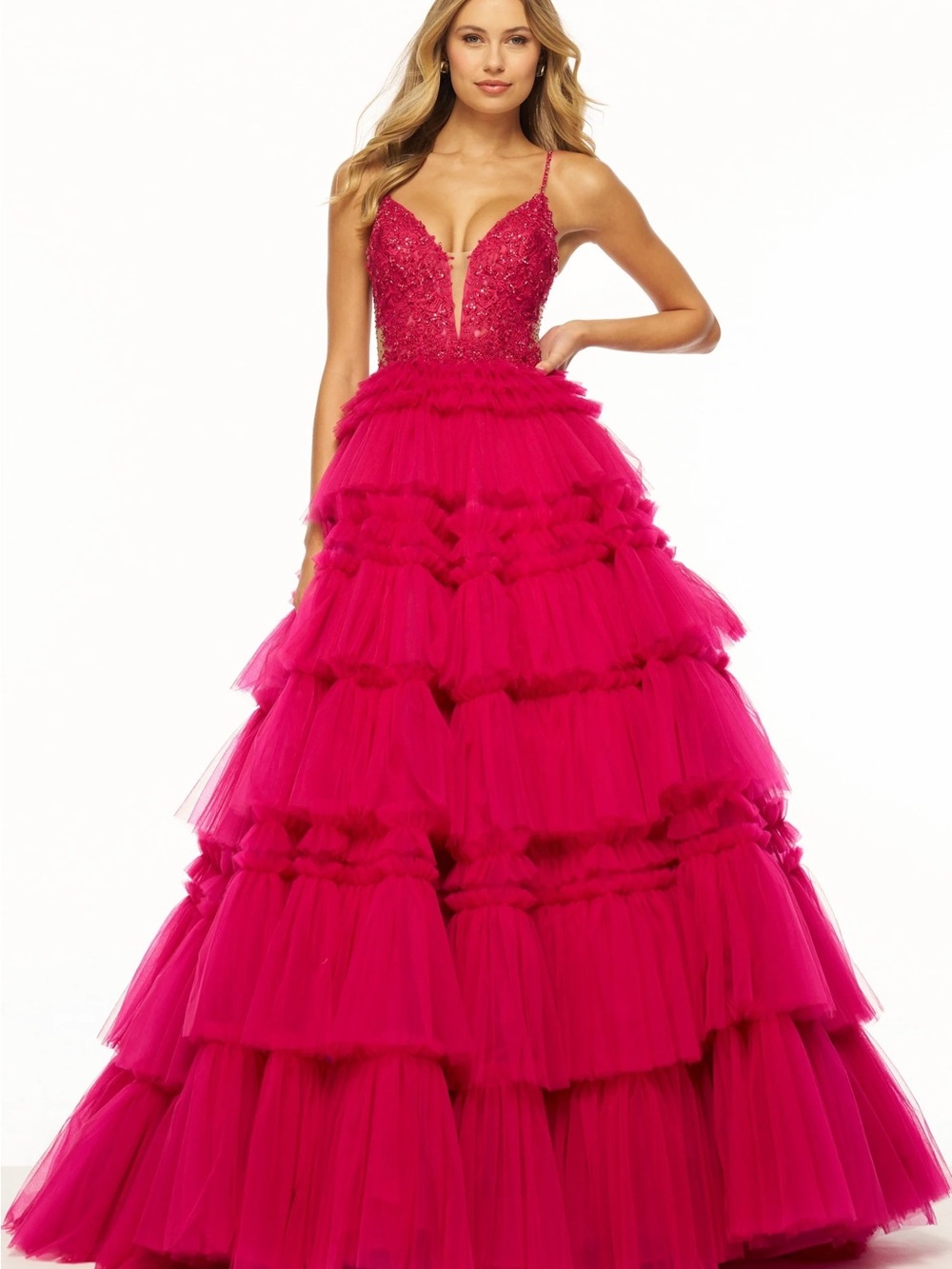 Sherri Hill 56102 Lavender Tiered Tulle Ball Gown Dress